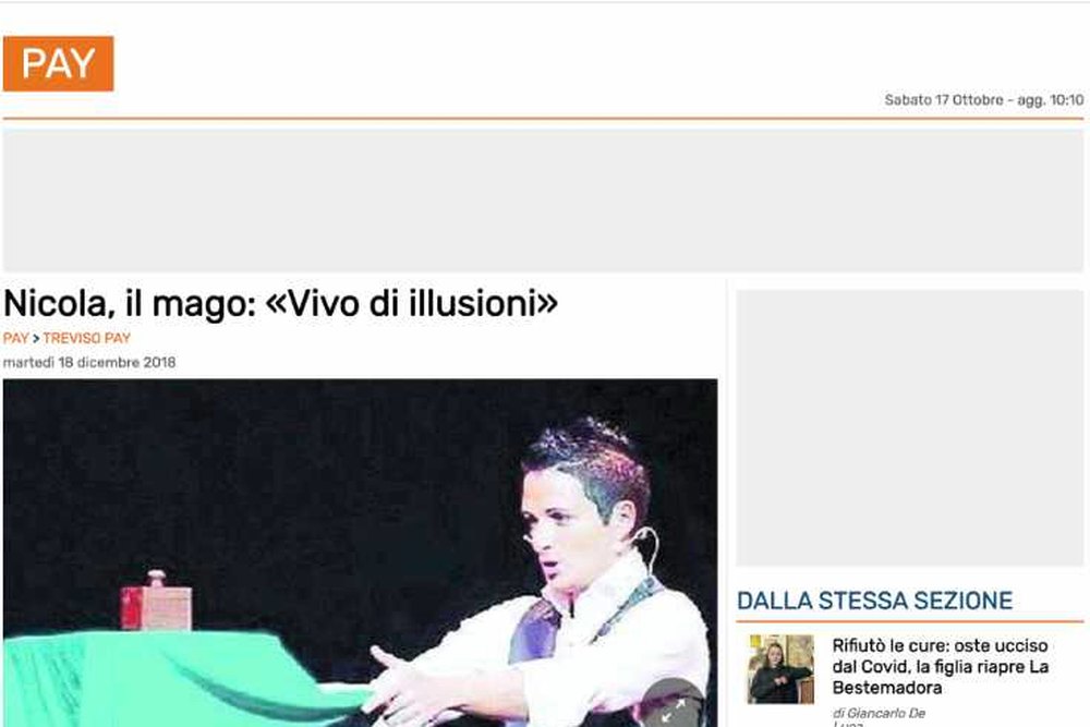 Il Gazzettino: Nicola, il mago: «Vivo di illusioni»
