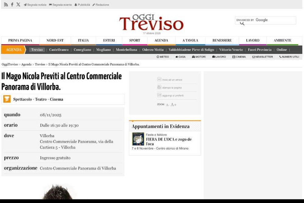 OggiTreviso: Il Mago Nicola Previti al Centro Commerciale Panorama di Villorba