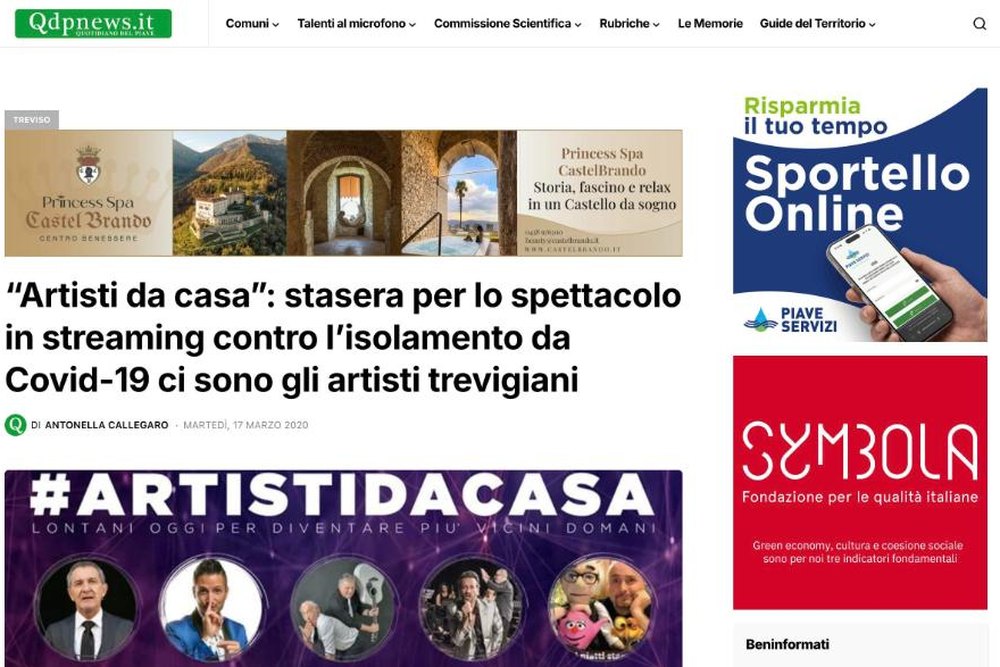 Qdpnews: Artisti da casa, lo spettacolo in streaming contro l'isolamento