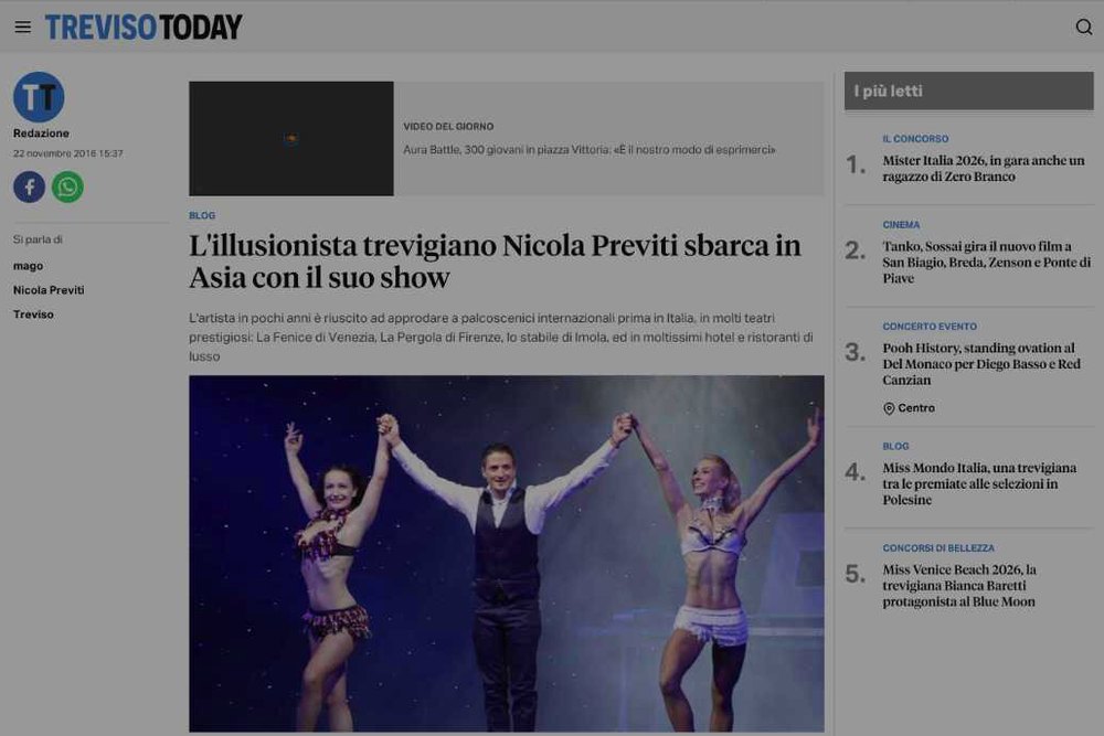 TrevisoToday: L'illusionista trevigiano Nicola Previti sbarca in Asia con il suo show